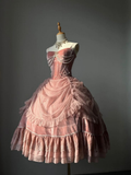Fairy Pink Straps A-Line Velvet Midi Birthday Ball Gown Cute Party Dress, HZ0319