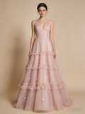 Chic Prom Dress V-neck Tulle Pleated Cocktail Outfits Gala Dress Evening Gown HZ0319