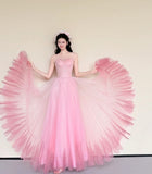 Stunning Prom Dress Pink Spaghetti Straps Pleated Tulle Gala Dress Evening Gown Birthday Party Outfits HZ0319