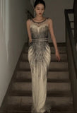 Sparkling Prom Dress Crew Neck Beading Gala Evening Gown Dress Cocktail Outfits HZ0319