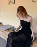 Elegant Prom Dress Black Strapless Gala Evening Gown Dress Birthday Party Outfits HZ0319