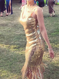 Shiny Prom Dress Gold Sequins V-neck Gala Gown Birthday Party Outfits Evening Dress HZ0319