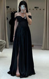 Sparkling Prom Dress Black Off Shoulder Slit Gala Gown Party Outfits Evening Dress HZ0319