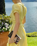 Elegant Prom Dress Light Yellow U-neck Pleated Party Outfits Gala Gown Evening Dresses HZ0319