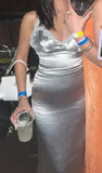 Sexy Prom Dress Sliver V-neck Birthday Party Outfits Gala Gown Evening Dresses HZ0319