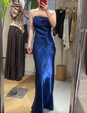 Elegant Prom Dress Satin Spaghetti Straps Pleated Evening Dresses Gala Gown Cocktail Outfits HZ0319