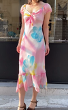 Fashion Prom Dress Chiffion V-neck Pleated Evening Dresses Print Gala Gown Cocktail Outfits HZ0319