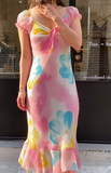 Fashion Prom Dress Chiffion V-neck Pleated Evening Dresses Print Gala Gown Cocktail Outfits HZ0319