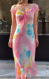 Fashion Prom Dress Chiffion V-neck Pleated Evening Dresses Print Gala Gown Cocktail Outfits HZ0319