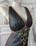 Elegant Prom Dress V-neck Crystal Evening Dress Gala Gown Cocktail Outfits HZ0319