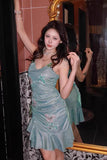 Fashion Mint Green Sparkling Sequin Spaghetti Strap Ruffled Hem Short 16th Birthday Party Dress Homecoming Dress HZ0319