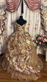 Retro Straps A-Line Printed Tulle Long Formal Evening Gown Birthday Ball Gown, HZ0319