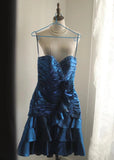 Retro Blue Beading Design A-line Satin Strapless Sweetheart Tiered Party Dresses Homecoming Dresses, HZ0319