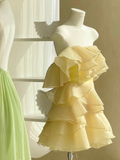 Fashion Yellow Strapless Ruffled Hem Design A-line Tiered Party Dresses Homecoming Dresses, HZ0319