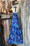 Vintage Navy Blue Floral V-neck Halter Dress Elegant A-Line Long Evening Dress Prom Dresses HZ0319