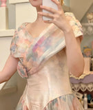 Colorful Prom Dress V-neck Pleated Evening Dress Long Cocktail Outfits Gala Gown HZ0319