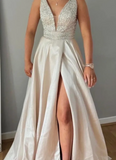 Gorgeous Prom Dress V-neck Beading Slit Evening Dress Long Cocktail Outfits Gala Gown HZ0319
