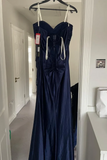 Elegant Prom Dress Navy Blue Sweetheart Pleated Long Evening Dress Party Outfits Gala Gown HZ0319