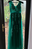 Stunning Prom Dress Dark Green V-neck Pleated Tulle Long Gala Gown Evening Dress Party Outfits HZ0319