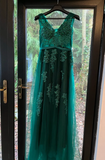 Stunning Prom Dress Dark Green V-neck Pleated Tulle Long Gala Gown Evening Dress Party Outfits HZ0319
