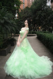 90s Retro Prom Dress Light Green Straps Pleated Tulle Gala Gown Evening Dress Party Outfits HZ0319