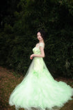 90s Retro Prom Dress Light Green Straps Pleated Tulle Gala Gown Evening Dress Party Outfits HZ0319