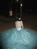 90s Retro Ball Gown Light Blue Sweetheart Ruffle Gala Gown Evening Dress Prom Dress HZ0319