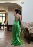 90s Prom Dress Ombre Green Spaghetti Straps Backless Gala Gown Evening Dress Party Outfits HZ0319