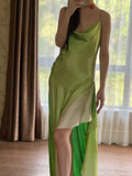 90s Prom Dress Ombre Green Spaghetti Straps Backless Gala Gown Evening Dress Party Outfits HZ0319