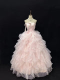 90s Ball Gown Light Pink Strapless Pleated Ruffle Quinceanera Dress Evening Dress Gala Prom Gown HZ0319