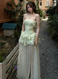 Beauty Prom Dress Light Green Strapless Slit Gala Gown Evening Dress Party Outfits HZ0319