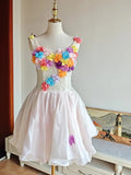 Colorful Homecoming Dress Crew Neck Pleated Floral Short Prom Dress Back to School Outfits Graduation Dress HZ0319