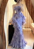 Stunning Prom Dress Strapless Tulle Print Mermaid Formal Gala Gown Evening Dress Graduation Outfits HZ0319