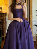 Elegant Prom Dress Dark Purple Straps Pleated Formal Gala Gown Evening Dress Graduation Outfits HZ0319