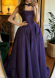 Elegant Prom Dress Dark Purple Straps Pleated Formal Gala Gown Evening Dress Graduation Outfits HZ0319