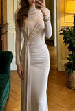 Pretty Prom Dress Crew Neck Pleated Gala Gown Graduation Evening Dress Formal Outfits HZ0319