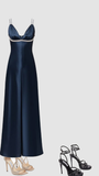Dark Navy Straps A-Line Satin Long Party Dress Formal Evening Dress, HZ0319