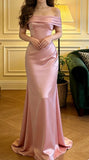 Beauty Prom Dress Pink Satin Off Shoulder Mermaid Formal Gala Gown Evening Dress Graduation Outfits HZ0319