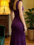 Elegant Prom Dress Purple Asymmetrical Neck Satin Formal Gala Gown Evening Dress Graduation Outfits HZ0319