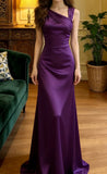 Elegant Prom Dress Purple Asymmetrical Neck Satin Formal Gala Gown Evening Dress Graduation Outfits HZ0319