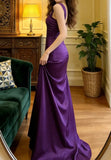 Elegant Prom Dress Purple Asymmetrical Neck Satin Formal Gala Gown Evening Dress Graduation Outfits HZ0319