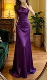Elegant Prom Dress Purple Asymmetrical Neck Satin Formal Gala Gown Evening Dress Graduation Outfits HZ0319