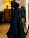 Elegant Prom Dress Black A Line One Shoulder Gala Gown Formal Evening Dress Graduation Outfits HZ0319