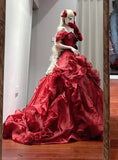 Gorgeous Ball Gown Off Shoulder Ruffle Quinceanera Dress Evening Dress 18th Birthday Prom Gown HZ0319