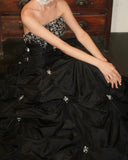 Chic Prom Dress Black Strapless Pleated Gala Gown Evening Dress Graduation Dress HZ0319