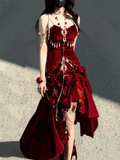 Sexy Wine Red Mermaid Velvet Long Evening Party Dress Birthday Outfits, HZ0319