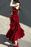 Sexy Wine Red Mermaid Velvet Long Evening Party Dress Birthday Outfits, HZ0319