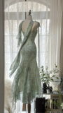 Light Green Spaghetti Straps Mermaid Beaded Fairy Long Evening Party Dresses, HZ0319