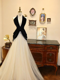 Retro Halter V Neck A-Line Tulle Long Formal Prom Dresses Evening Gowns, HZ0319