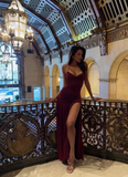 Burgundy Straps Sheath Chiffon Long Party Dresses Wedding Guest Dresses, HZ0319